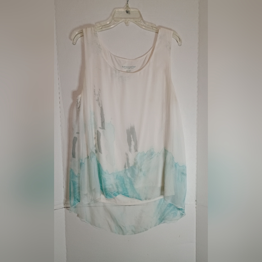 Soft Surroundings White and Blue Tank Top Size Petite Large